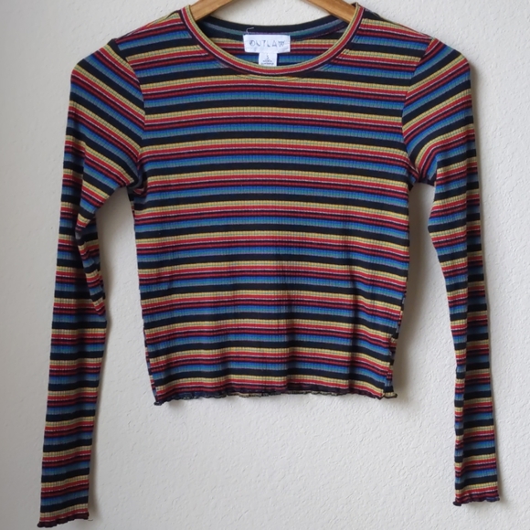 Outlaw Tops - Outlaw Striped Long Sleeve Crop Top, S